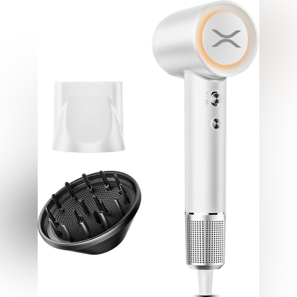 Sleek Silver Hair Dryer with Attachments